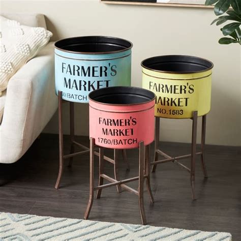 Multi Colored Metal Farmers Market Indoor Outdoor Planter (Set 